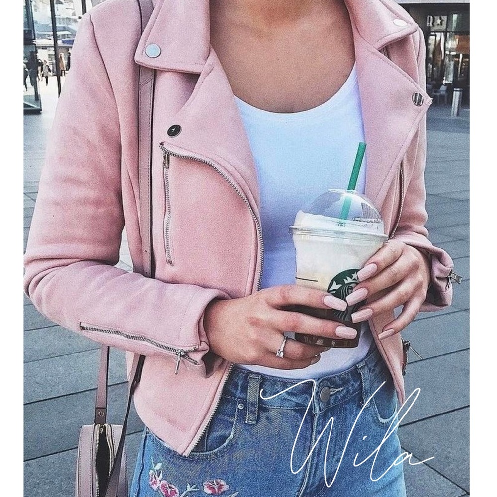 Suede moto jacket vegan pink biker 824562 - Picture 1 of 7